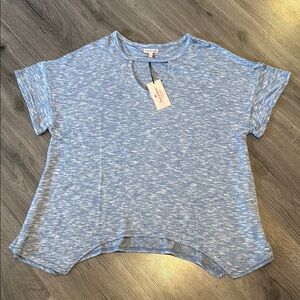 💚Juicy Couture Blue Asymmetrical Cuffed Sleeve T-Shirt NWT Casual Chic